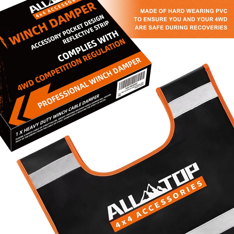 ALL-TOP Winch Damper, Vinyl Winch Cable Damper for Safety Recovery absorb Break Energy when Cable or Rope break - High Visibility Reflective Strip, Black, 1 pc - Image 5